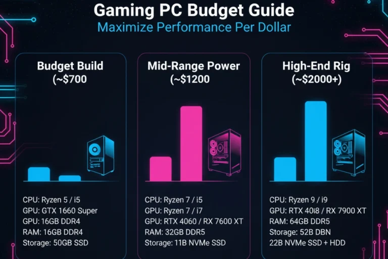 Gaming PC budget guide with performance tiers and hardware specs